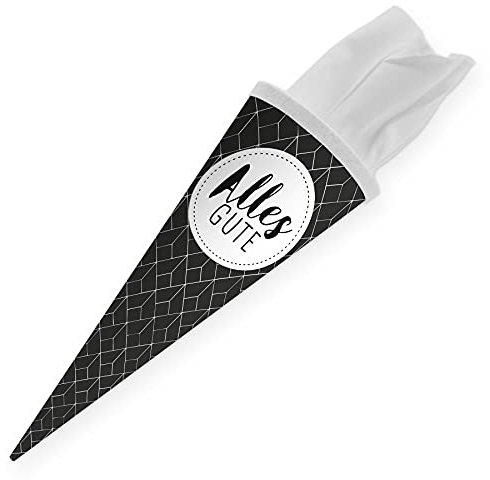 itenga Geschwisterschultüte 35cm Geschenkverpackung Schultüte Zuckertüte klein für Erwachsene Kinder Party schwarz weiß Abstrakt mit Text Alles Gute