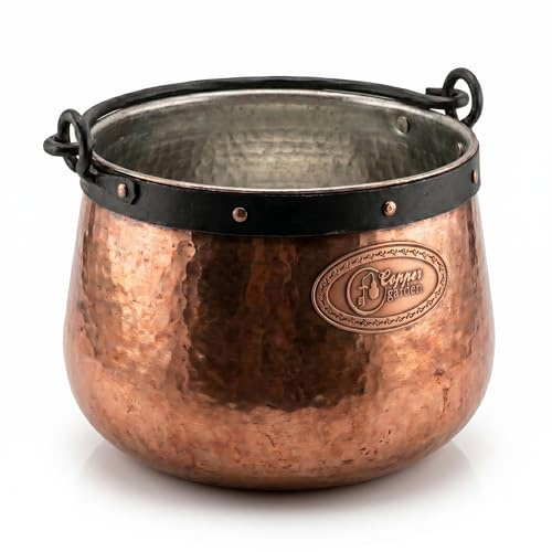 CopperGarden Kupferkessel 3 L mit Henkel - Hexenkessel I Robuster Kessel aus verzinntem Kupfer: Ideale Wärmeleitung I Lebensmittelechter Feuerkessel für Gulasch/Feuerzangenbowle uvm.