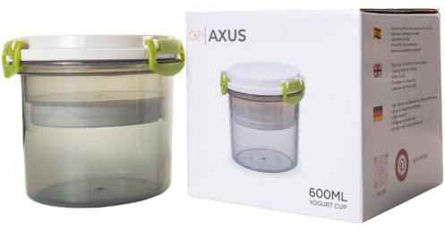 AXUS Tupper Yogurt y Cereales, Frutas, Ensaladas - Recipiente Hermético - Taper Con Refrigerador, Ice Pack y Cuchara- Fiambrera de 600 ml