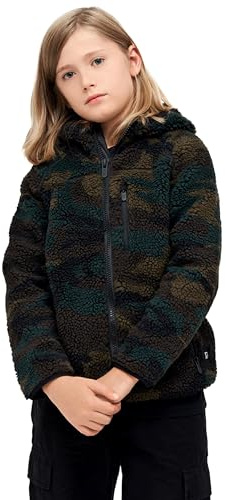 Brandit Giacca in Pile con Cappuccio per Bambini Teddy, Woodland, 122 cm-128 cm Unisex-Adulto