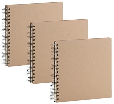 Rössler Papier 1329452626-3 - S.O.H.O Wire-O Fotoalbum, 3 Stück, 230 x 230 mm, 60 offwhite Seiten, Kraft, Spiralbuch zum Selbstgestalten