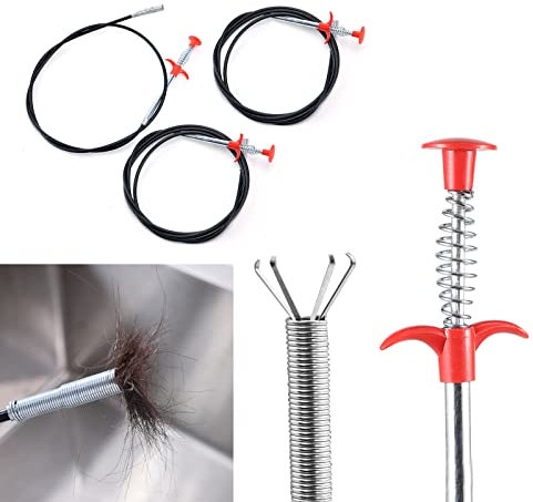 AIMEKE 3 Pinze Flessibili per la Pulizia Dei Tubi, Sbloccatore Flessibile di Scarico Forte per Cucina Scarico Stura Lavandini Bagno (90cm/200cm/300cm)