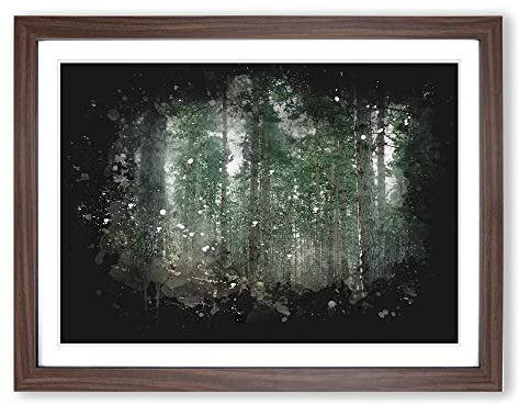 Conifer Tree Forest Vol.2 Paint Splash Modern Art Framed Print | A2 Walnut Framed Wall Art | Ready to Hang | Modern Floral Picture | Living Room Bedroom Lounge Office