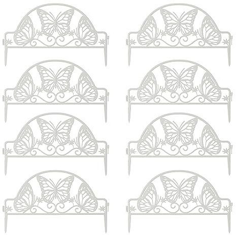Ouliget Kunststoff-Garten-Paketenzaun, Garteneinfassung, dekorative Bordüre, dekorativer Gartenzaun, 8 Stück, Gesamtlänge 403,6 cm, weiß B.