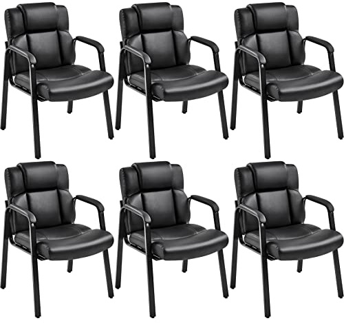 Yaheetech 6er Set Esszimmerstühle Küchenstuhl mit Armlehne Konferenzstuhl Besucherstuhl Stühle Polsterstuhl Kunstleder für Esszimmer Schlafzimmer Wohnzimmer Schwarz