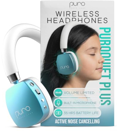Puro Sound Labs PuroQuiet Plus Lautstärkebegrenzte On-Ear Active Noise Cancelling Bluetooth Kopfhörer – Leichte Kopfhörer für Kinder mit eingebautem Mikrofon – Sicherer Sound (Türkis)