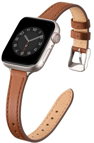 Bracelet Apple Watch Cuir Compatible avec le 42mm(Series 11/10) 41mm 40mm 38mm,Cuir Fin Véritable pour Femme Remplacement,Apple Watch Series 11/10/9/8/7/6/5/4/3/2/1/SE3/SE2(Marron&Lumiere stellaire)