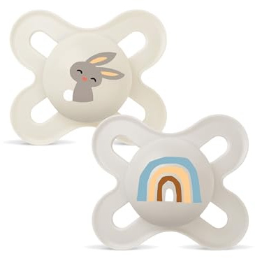 MAM Original Start Succhietto 0-2 Mesi (Set da 2), Ciuccio MAM 0-2 mesi con tettarella ortodontica in silicone, Kit da 2 accessori neonato con porta ciuccio sterilizzatore, Neutro