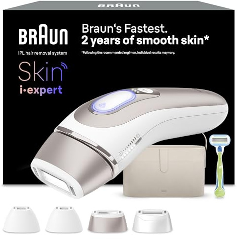 Braun Epilateur Lumiere Pulsee Intelligent Skin i·expert PL7387, Epilation A Domicile, Alternative Au Laser, Avec Appli, Rasoir Gillette Venus, 4 Têtes Intelligentes Pour Epiler Jambes, Visage, Plus