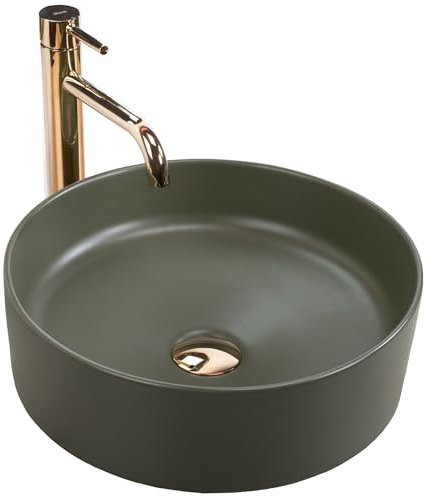 Rea Aufsatzwaschbecken SAMI GREEN MATT Waschtisch Handwaschbecken Waschschale Waschbecken für Badezimmer aus hochwertiger Keramik 37 x 37 x 13,5 cm (Grün)