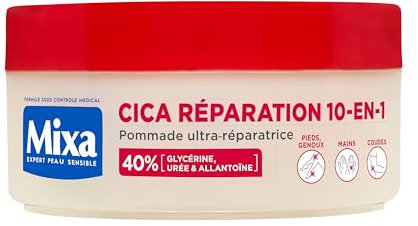 Mixa Expert Peau Sensible - Pommade Ultra-Réparatrice Cica Réparation 10-en-1 - Peaux Extra Sèches et Rugosités - Pieds, Genoux, Mains, Coudes - 100H d'Hydratation - Hypoallergénique - 150 ml