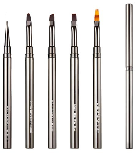 5 Stücke Nagel Pinsel mit Deckel für Gelnägel Nail Art Nailart Set,mit Deckel und Ombre Brush,Nagellack Fein Pinselset UV Nägel Gel Detail Nageldesign Stift für Profi Anfänger