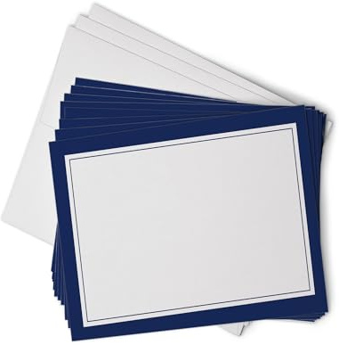 Blank Border Flat Note Cards with Envelopes - 40 Classic Flat Cards with Envelopes - Blank Simple Paneled Non Folding Cards For Business Professional & Formal Events (Blue)