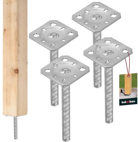 KOTARBAU® 4 St Pfostenträger 80x80mm Feuerverzinkt Stahl Betonanker für Pfosten Holzpfosten Pfostenschuh Pfostenanker Zaunpfosten Metall Bodenfuß für Vierkantholzpfosten Einbetonieren Pfostenträger