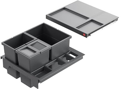 Hailo Abfallsammler 3620521 Einsatz | Separato K Mülleimer Einsatz | für 50cm Schrankauszug | 3fach Trennung mit Tablarauszug | Kunststoff Dunkelgrau