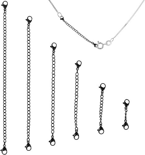 6Pcs Black Stainless Steel Lobster Clasp Extender Chains for Necklaces, Anklets - Jewelry Extension Chains with Secure Spring Buckle & Clasp (0.5-2 Inch Adjustable Length)