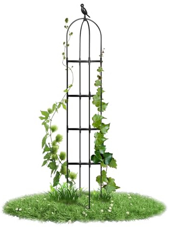 Metall Rankhilfe mit Vogeldekoration Rankgitter Garten Rankobelisk - für Pflanzen und Zimmerpflanzen Ringdurchmesser 29cm rosenbogen Metall 180 cm hoch Schwarz