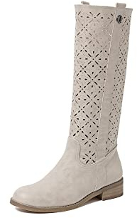 QUEEN HELENA Stivali Traforati Semplici Classici con Tacco Basso Donna X28-106 (Beige, Sistema Taglie Calzature EU, Adulto, Donna, Numero, Media, 35)