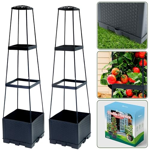 Biotolot Tomaten-Pflanzkasten mit Rankgitter, selbstbewässernder Tomatenkäfig mit trapezförmigem Rankgitter, Kletterpflanzen für Terrasse, Garten, Innen- und Außenbereich, 2 Packungen