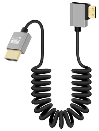 GELRHONR Mini-HDTV-Spiralkabel, 4K/60 Hz, dünnes Mini-HDTV-Kabel, kurz, 18 Gbit/s, 3D, unterstützt 3D, für DSLR-Kamera, Camcorder, HDTV, Laptop(Left Angle)