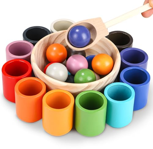 LEAZZLE Bälle im Becher Montessori Spielzeug 2 Jahre, Sensorik Spielzeug，Sortierspiel ab 2 Jahre und Zuordnungsspiel für die Vorschule zum Erlernen von Farberkennung und Zählen