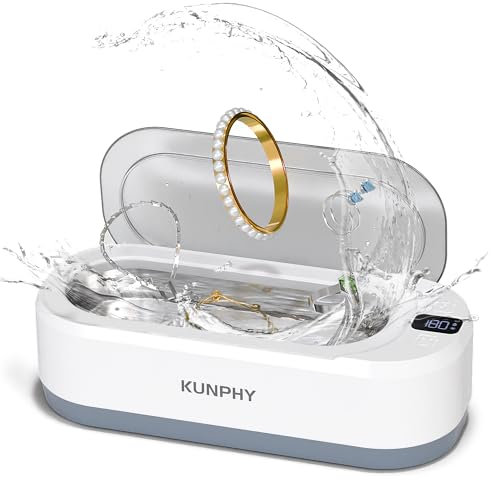 KUNPHY Ultrasonic Jewellery Cleaner, 350ML 48KHz Ultrasonic Cleaner Machine with 3 Digital Timer, One-Touch Operation Sonic Cleaner for Glasses, Jewellery, Ring, Silver