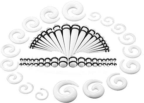 vogem 54/84 Stück Ohr Dehnstäbe Set 1-10mm/14G-00G Ohr Gauges Expander Set Acryl Tapers Plugs Ochse Hornform Acryl Spirale Tapers Body Piercing Schmuck für Frauen und Männer