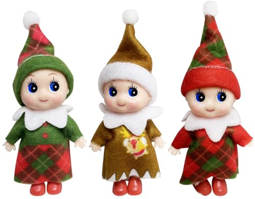 3er Set Weihnachtself Weihnachtselfen Wichtelpuppe, Elfie (Junge) Elvie (Mädchen) Lustige und Verspielte Elfen Verhalten Sich Schlecht Mini Figuren mit Weichem Körper für Weihnachtsspielzeug Xmas10