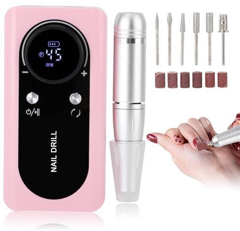 Fresa de uñas eléctrica, 45000 rpm, lima de uñas eléctrica para uñas de gel, juego de manicura portátil recargable, juego de manicura eléctrico, 2000 mAh USB lima de uñas eléctrica, fresa para uñas de