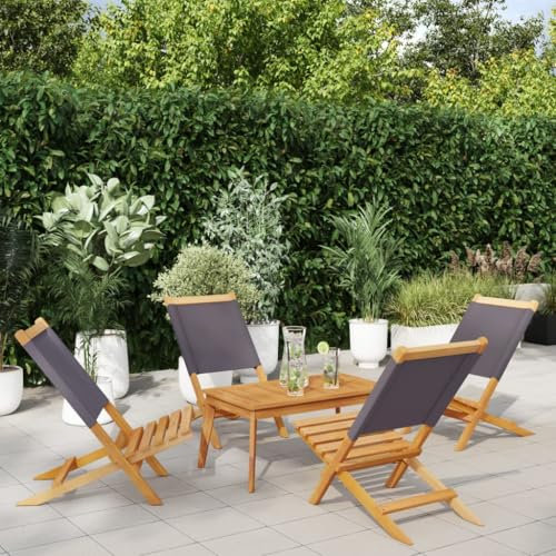 ShGaxin 3214640 Klappstühle, 4 Stück, Massivholz und anthrazitfarbener Stoff, Terrassenstühle, Balkonstühle, Gartenstühle, Terrassenstühle