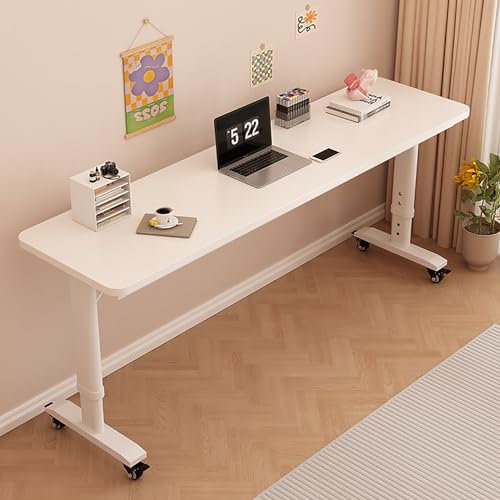 Schreibtisch über dem Bett, Schreibtisch über dem Bett mit Rollen, höhenverstellbar, Schreibtisch fürs Bett, ökologische Massivholzplatte, Beine aus Karbonstahl, Lenkrollen 120×40cm/47.2×15.