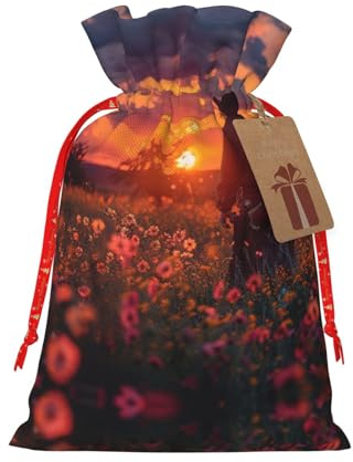 HJLUUFT Weihnachts-Geschenktüte mit Indianer-Druck, mit Kordelzug und Geschenkanhänger, Jutebeutel, Hochzeit, Weihnachten, Partyzubehör