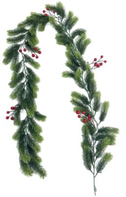 Künstliche Kieferngirlande, Weihnachtsgirlande aus Grün, Weihnachtsdekoration, Hängeornament für Fenster, mit Beeren