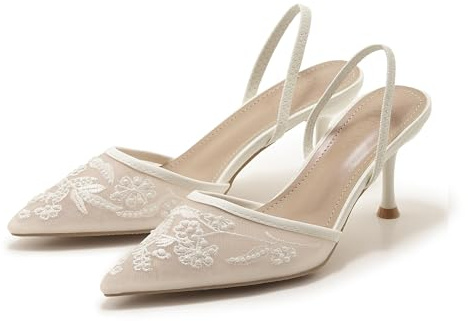 ATBELL Escarpins à Talons en Maille brodée pour Femme avec Perles Blanches et Bout Pointu Chaussures de Mariage Dos Nu, Blanc, 39 EU