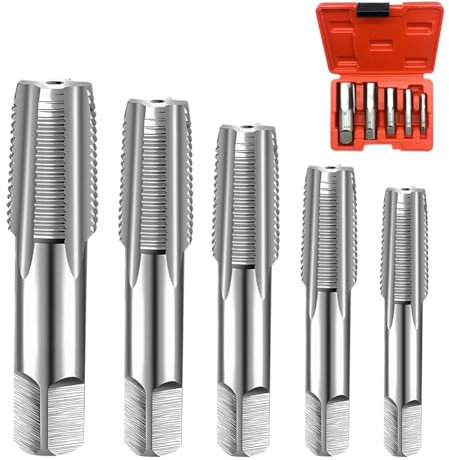 5-teiliges BSP-Rohrgewindebohrer-Set,Gewindeschneider,1/8 Zoll, 1/4 Zoll, 3/8 Zoll, 1/2 Zoll, 3/4 Zoll 3/4 Zoll BSP Gewindebohrer-Set aus Kohlenstoffstahl