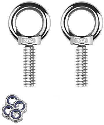 M6 Bulloni ad Occhiello,Bulloni ad Anello in Acciaio Inox 304 M6 x 35 con Dado di Bloccaggio – Set da 2 Bulloni per Sollevamento e Trasporto, Resistente alla Corrosione, Facile da Installare