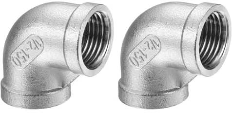 sourcing map 2pcs 304 Stainless Steel 90 Degree Elbow Fittings NPT 1/2 Female to Female Threaded Adapter Pipe Fitting for Connecting Water Pipe Air Hose PVC Tube Cast Coupling