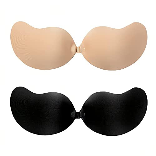 Stycizom Reggiseno Invisibile 2 Pezzi, Senza Spalline Reggiseno, Push Up Copricapezzoli Reggiseno, Riutilizzabile Traspirante per Ragazze Signore, Nastro per Abito Cerimonia Donna