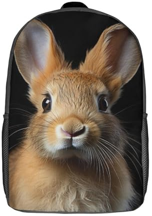 GQmoney Rucksack mit Kaninchen-Tierporträt, 3D-Druck, Kindertasche, Tagesrucksack für Grundschüler, leichte Schultasche für Kinder, Mädchen, Jungen, Kindergarten, Lunchpaket, 43,2 cm