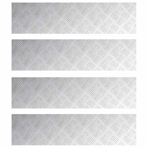 vidaXL Stair Tread Rectangular 4 pcs Silver 80 x 20 cm Aluminium, Living Room, Modern Stair Treads, Durable Safety Mats, Checker Plate for Home Protection, Non-Slip Indoor and Outdoor