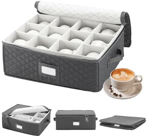 Cyiecw Tassenhalter mit Partition, Gläserhalter Becherhalter mit Deckel und Griffen, Wohnmobil Aufbewahrung für 12 Tassen Becher Gläser, für Camping/Camper/Wohnmobil/Vanlife(Grau)