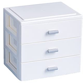 Armario de almacenamiento de plástico de 3 niveles, torre de maquillaje para baño, dormitorio, oficina y encimera, caja de almacenamiento de joyas y cosméticos, color blanco, 6.3 x 5.3 x 6.7 pulgadas
