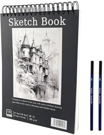 VELLUSTRA Blocco per Schizzi A4 con Copertina Rigida, 50 Fogli / 100 Pagine, Carta senza acidi, Album da Disegno, Album per Schizzi per Artisti, Grande a Spirale per Bambini, Professionisti, Disegni
