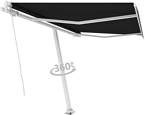 Gecheer Standmarkise Einziehbar Handbetrieben Markise Sonnenmarkise Balkonmarkise Sonnenschutz Gelenkarmmarkise Garten 350x250cm Anthrazit