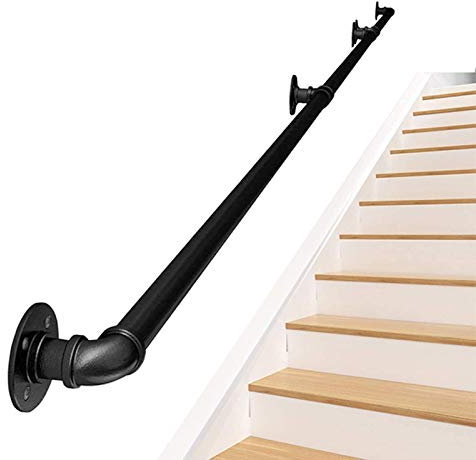 Tubo in ferro vintage industriale da 3,3 cm, lungo 30 m, resistente, per scale per uso esterno/interno, kit di supporto per barra di sostegno da 1,8 m (un colore da 4,7 m)