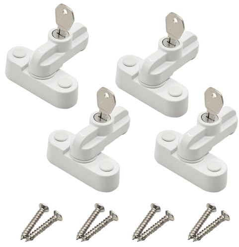 4PCS Sécurité Fenêtre Bébé Serrures,Porte En Alliage De Zinc Durables Loquets,Verrou De Domestique Pour Portes Et Fenêtres,Bloque Poignée Avec Vis De Fixation,Blanc,Kiuiom