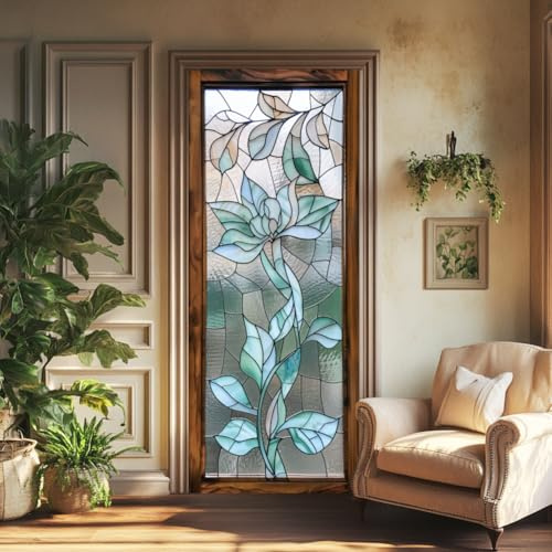 arricraft 2 Pcs Self-Adhesive Door Stickers, 31.5x78.7 3D Glass Pattern Door Murals Stickers Flowers PVC Removable Wallpaper Decoration for Bedrooms Living Room