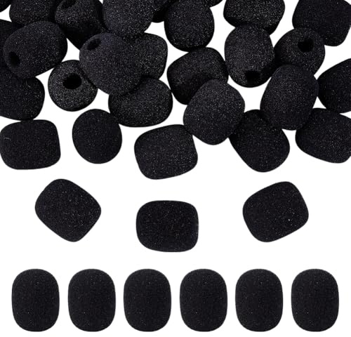 CRAFTYMELODY 60Pcs Mini Microphone Sponge Sleeve Black Oval Foam Microphone Windscreen Headset Variety Mic Covers Musical Instrument Accessories for Small Lapel and Lavalier Microphones