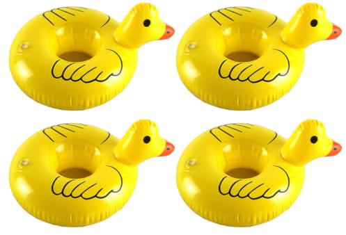 Floating Drink Holder 4pcs Pvc Reusable Cup Holder | Cartoon Animal Design, Bright Printed Finish, Suitable for Swimming Party Use