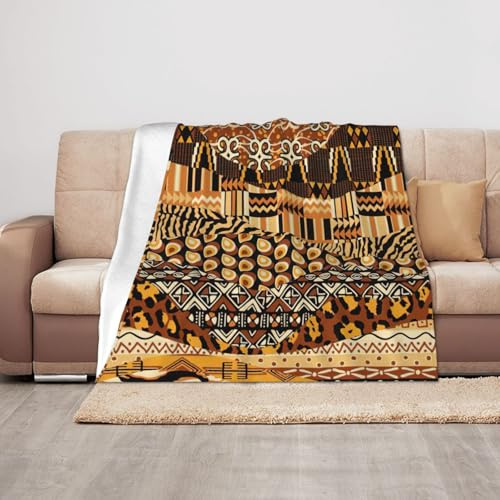 Coperta leggera con stampa patchwork in stile africano, 127 x 101,6 cm, coperta morbida e calda per divano letto